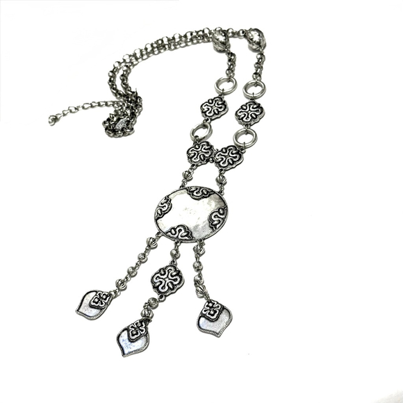 CHICO’S 36” Ornate Silver Tone Statement Boho Modern Lariat Necklace | NWOT - Picture 4 of 6